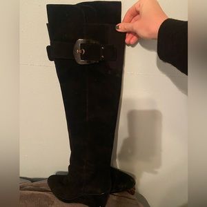 Stuart Weitzman black suede wedge over the knee boots